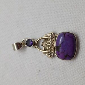 Purple turquoise & amethyst sterling pendant